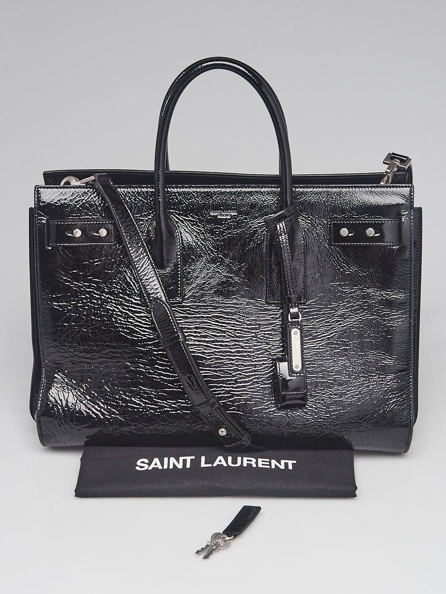 Yves Saint Laurent Black Textured Patent Leather Medium Sac de Jour Souple Bag Yoogi s Closet