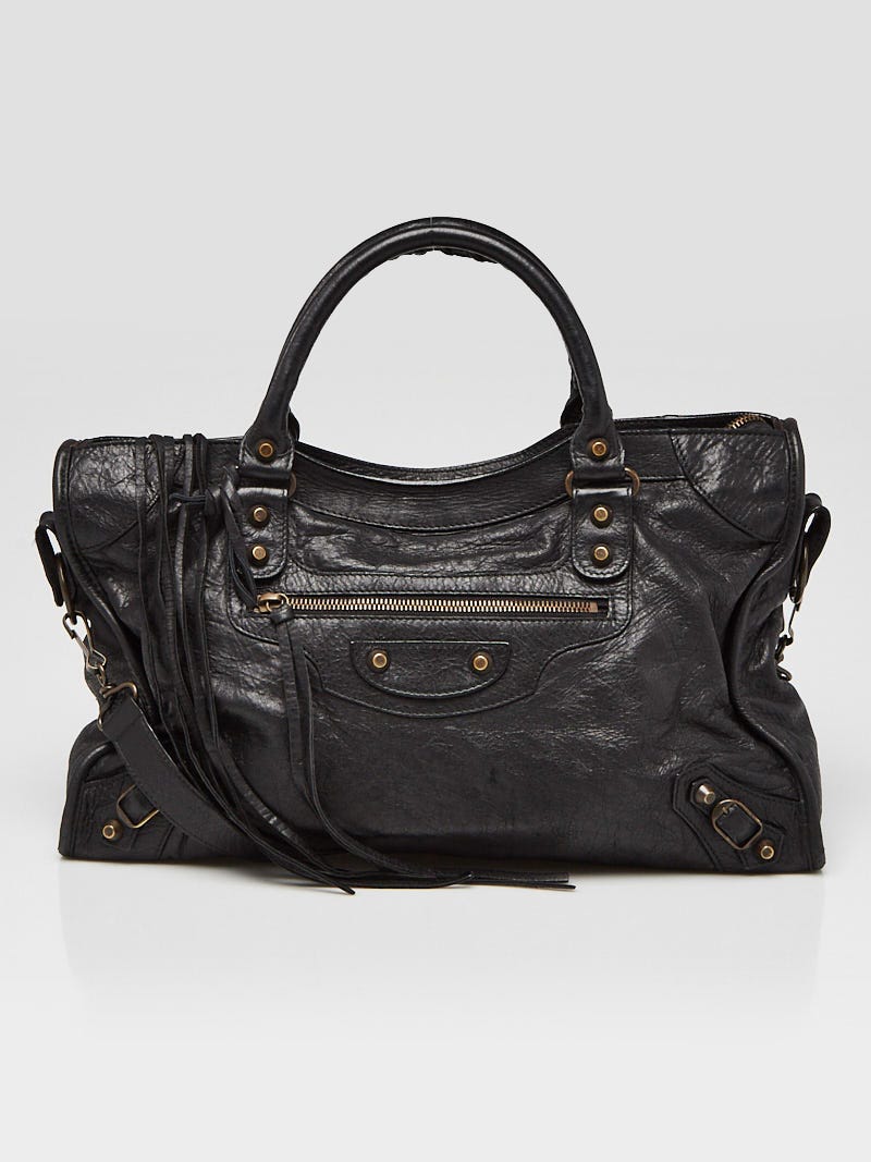 Balenciaga Black Lambskin Leather Giant 12 Motorcycle City Bag