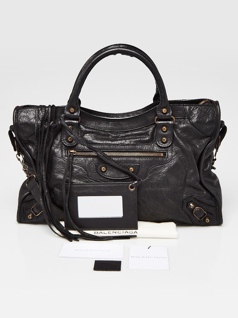 Balenciaga Black Lambskin Leather Giant 12 Motorcycle City Bag