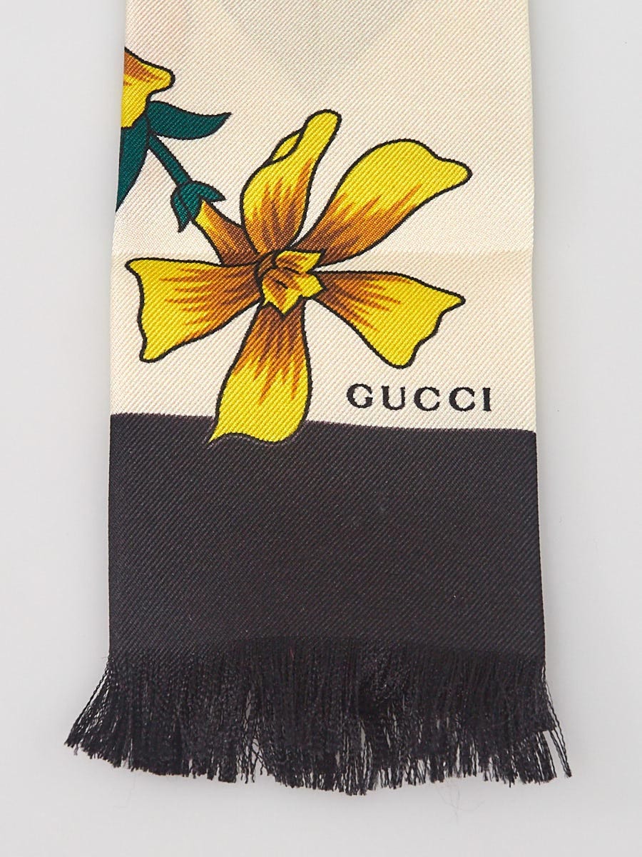 スカーフ GUCCI Silk bandeau Gucci White/Multicolor Silk Gothic Floral Print Bandeau