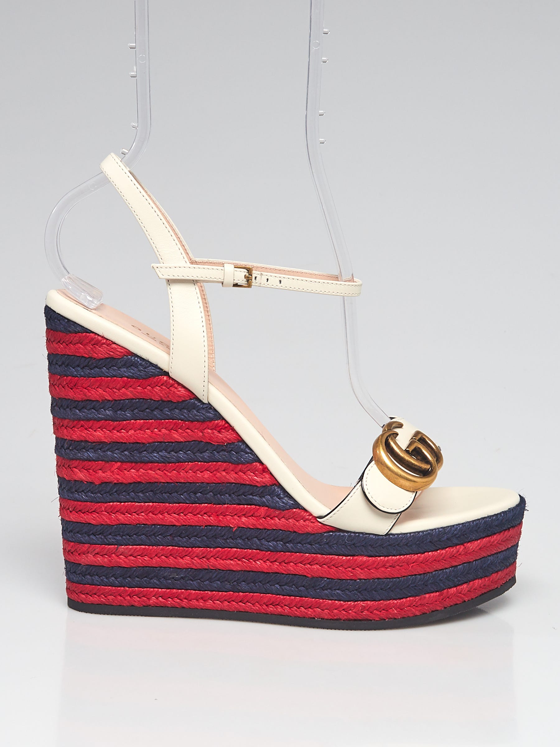 Gucci White Leather Espadrille Wedge Sandals Size 7.5/38