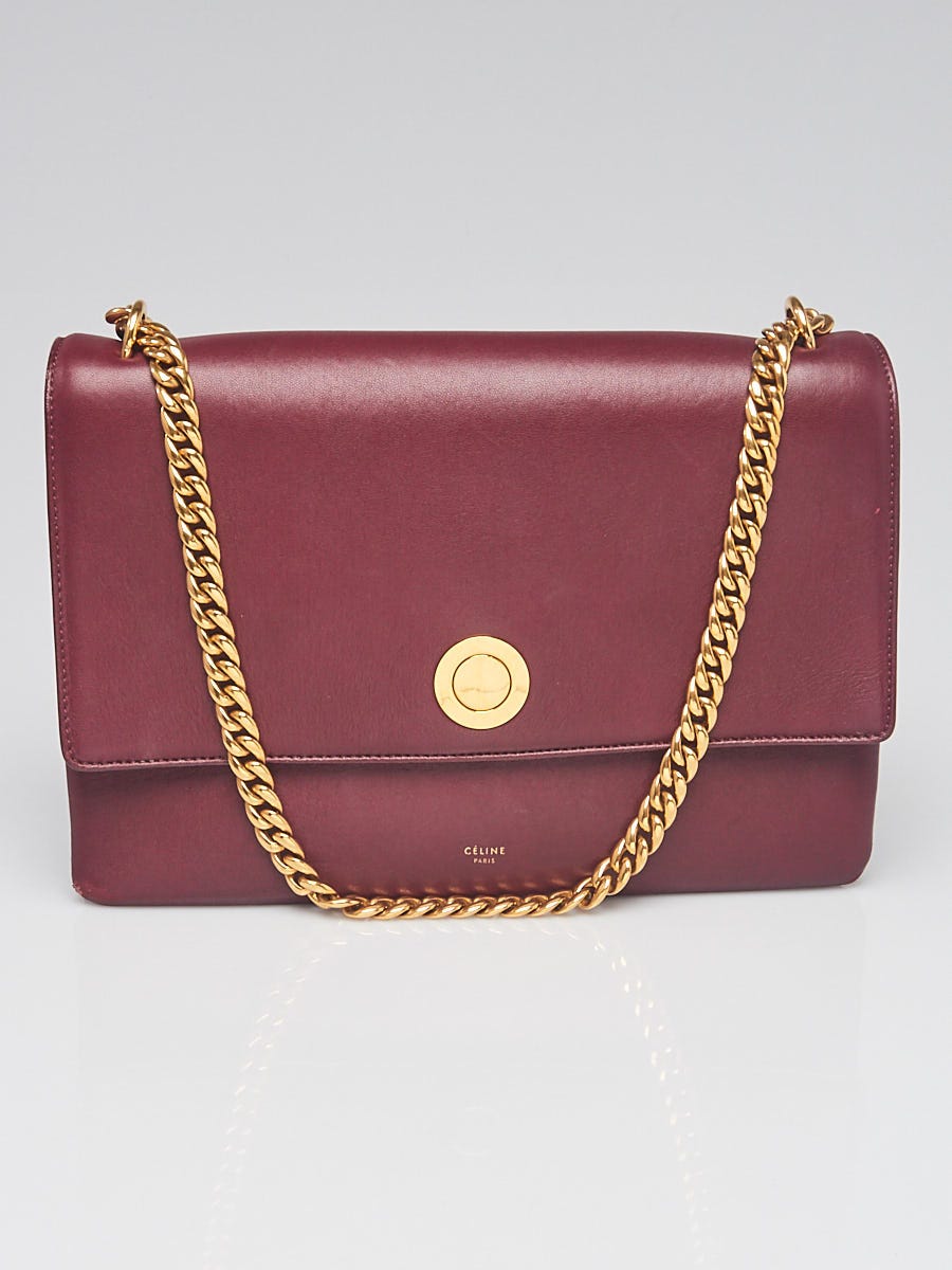 Celine Burgundy Lambskin Leather Coin Flap Bag
