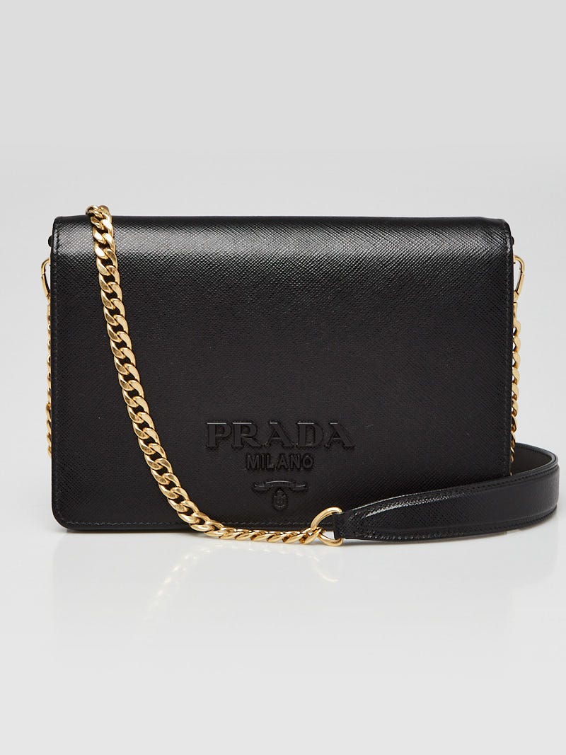 Prada Black Saffiano Leather Mini Crossbody Flap Bag 1BP018 Yoogi s Closet