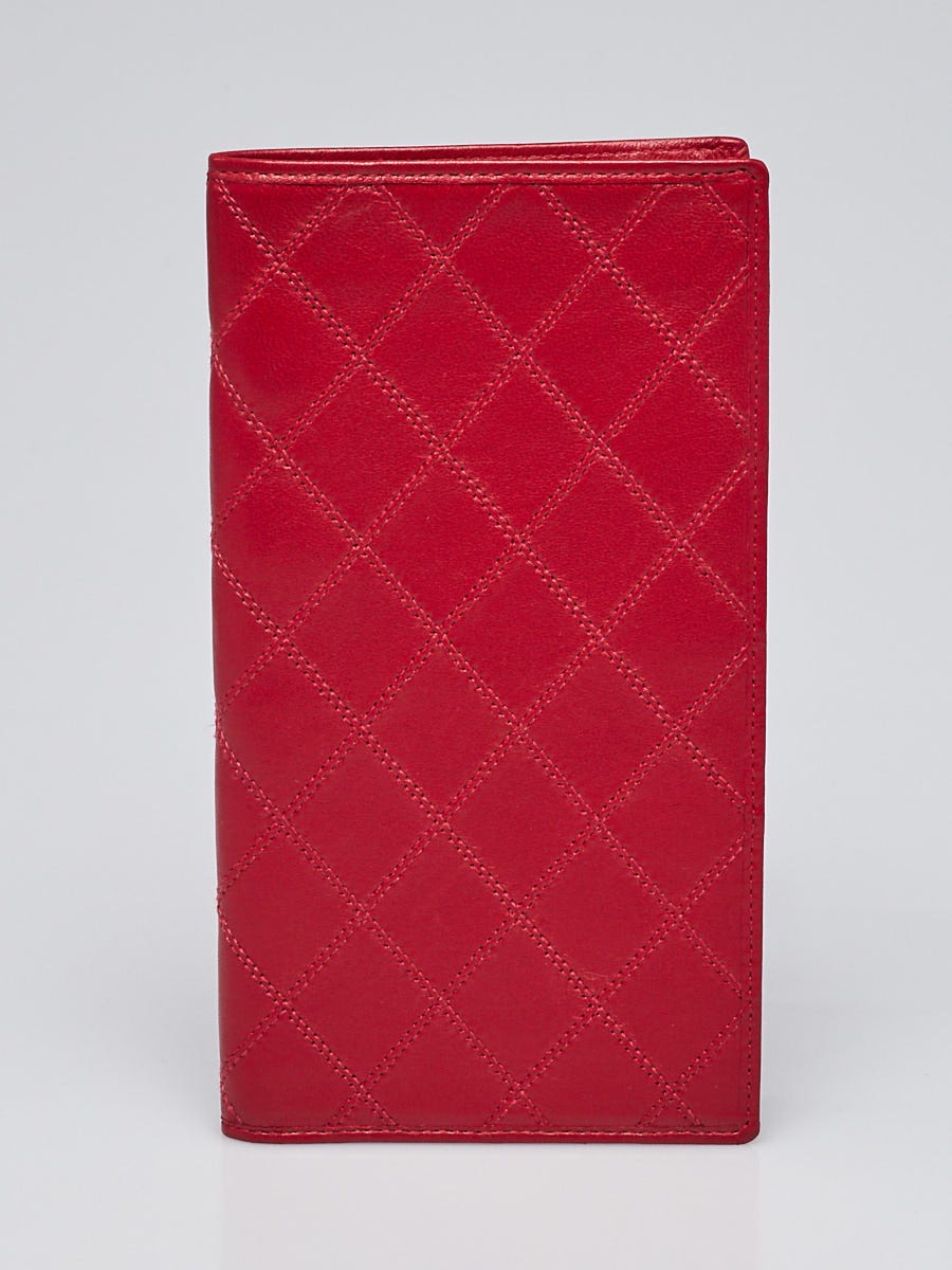 Chanel Red Lambskin Leather Diamond Stitch Bifold Long Wallet - Yoogi's  Closet