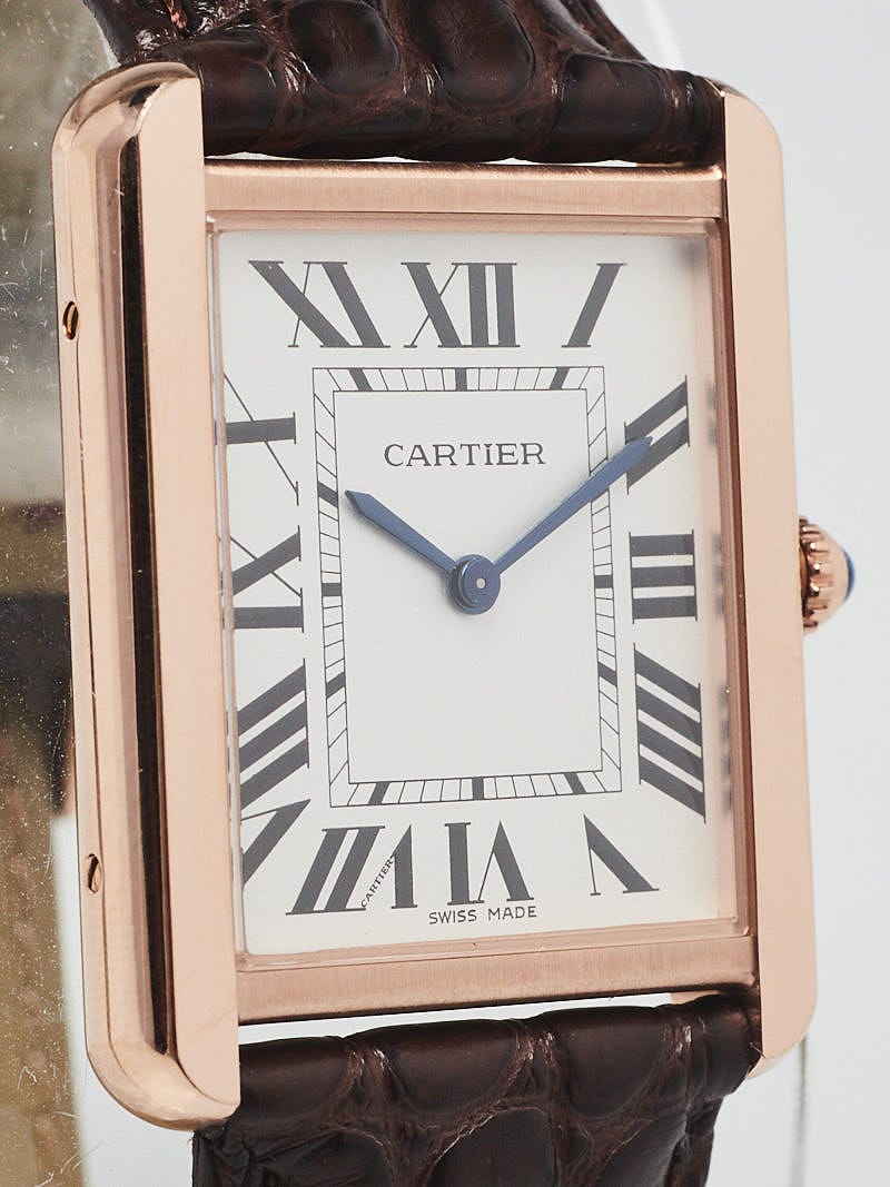 贅沢屋の Cartier 18k Rose Gold and Brown Alligator Strap Tank Solo ブレスレット/バングル