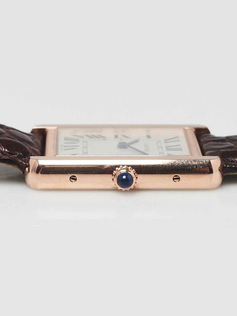 Cartier 18k Rose Gold and Brown Alligator Strap Tank Solo Quartz