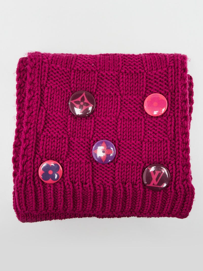 Louis Vuitton Purple Wool Cable Knit Button Scarf - Yoogi's Closet