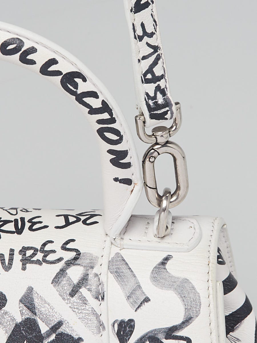 Balenciaga Hourglass Extra Small Graffiti Print White Leather Shoulder Bag