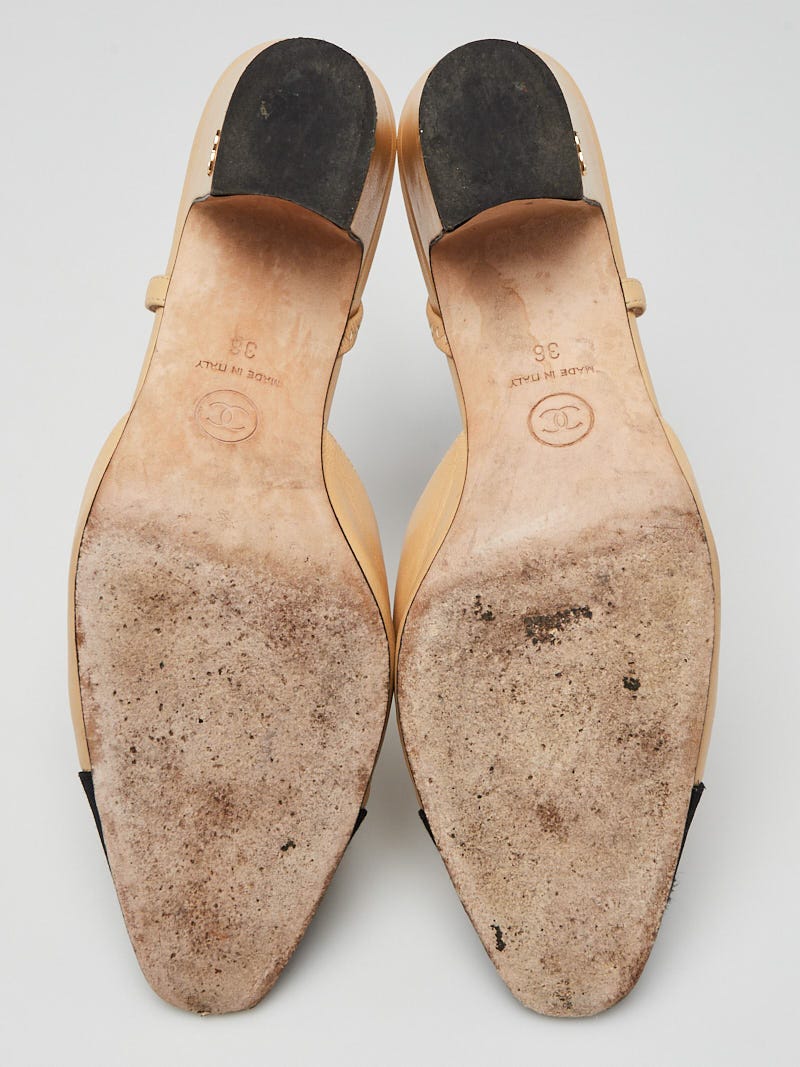 Leather heels Chanel Beige size 7.5 US in Leather - 46219519