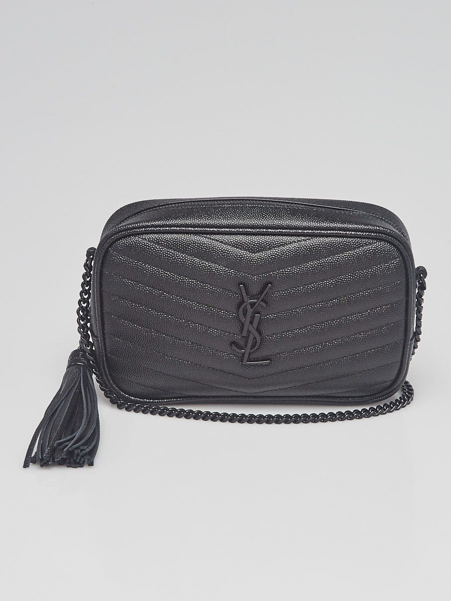 Yves Saint Laurent Black Chevron Quilted Grained Leather Mini Lou