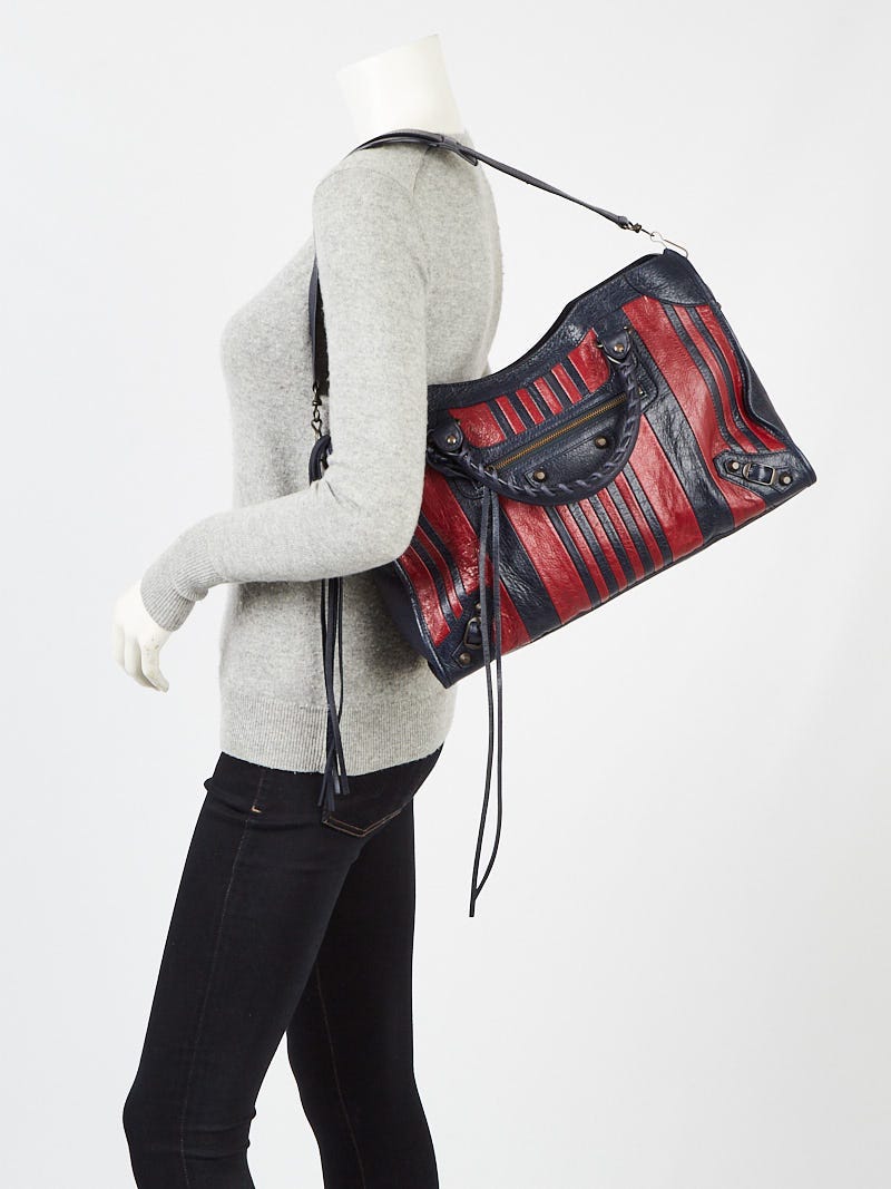 Balenciaga Navy/Scarlet Red Striped Lambskin Leather