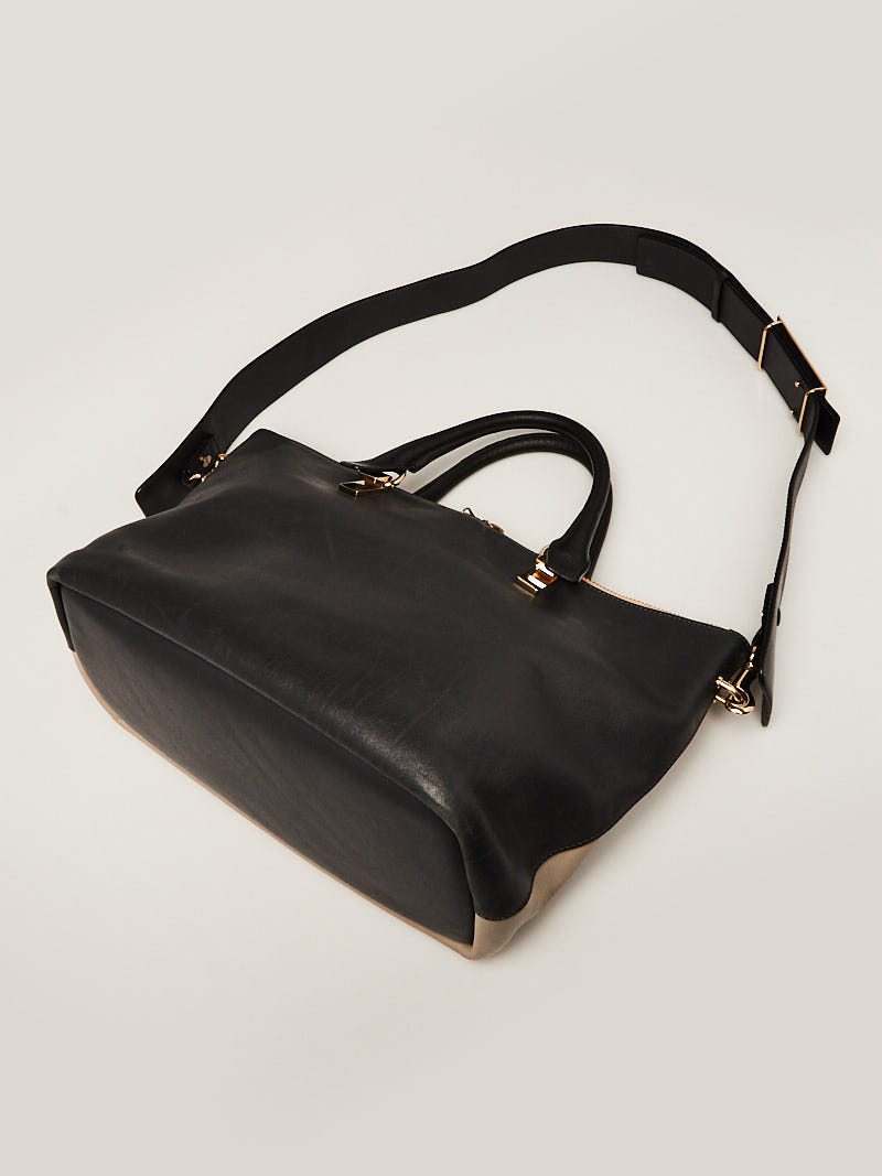 Chloe Grey/Black Leather Two-Tone Medium Baylee Tote Bag Chloe Grey/Black Leather Two-Tone Medium Baylee Tote Bag
