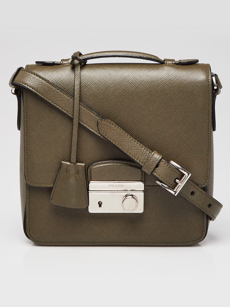 Prada Green Saffiano Lux Leather Small Crossbody Bag - Yoogi's Closet