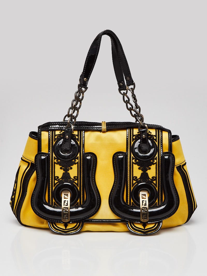 Fendi Yellow Black Satin Patent Leather B Bag 8BN165 Yoogi s Closet