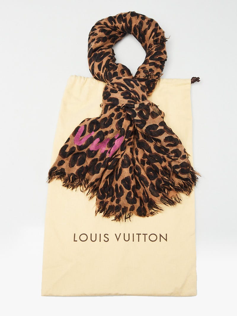 Louis Vuitton Brown/Purple Cashmere/Silk Stephen Sprouse Leopard Stole  Scarf - Yoogi's Closet