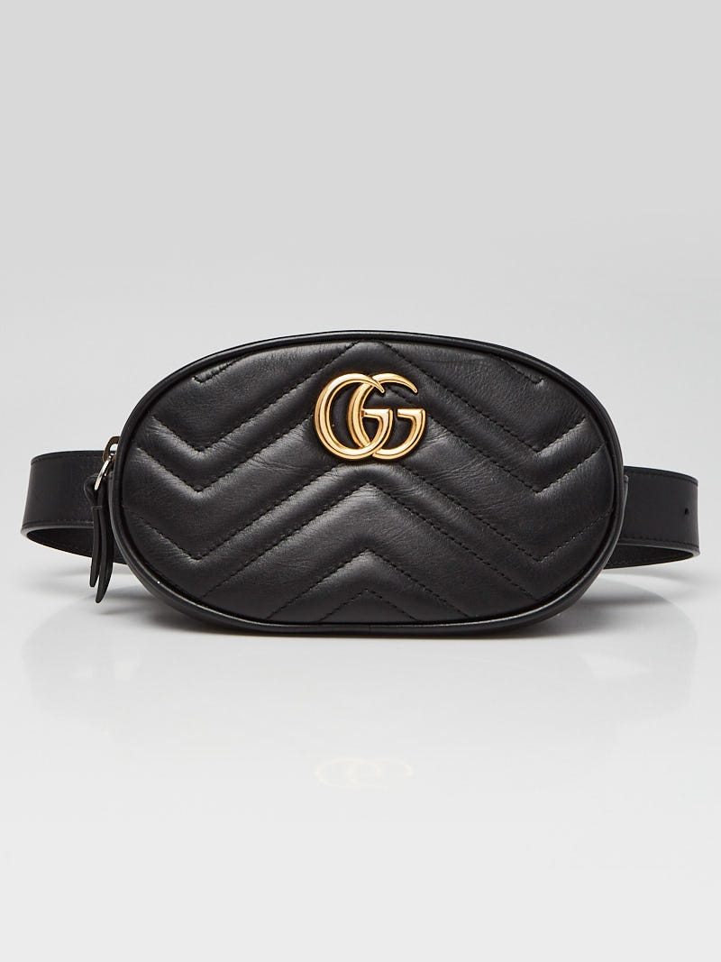Gucci Black Quilted Leather GG Marmont Waist Belt Bag Size 95 38