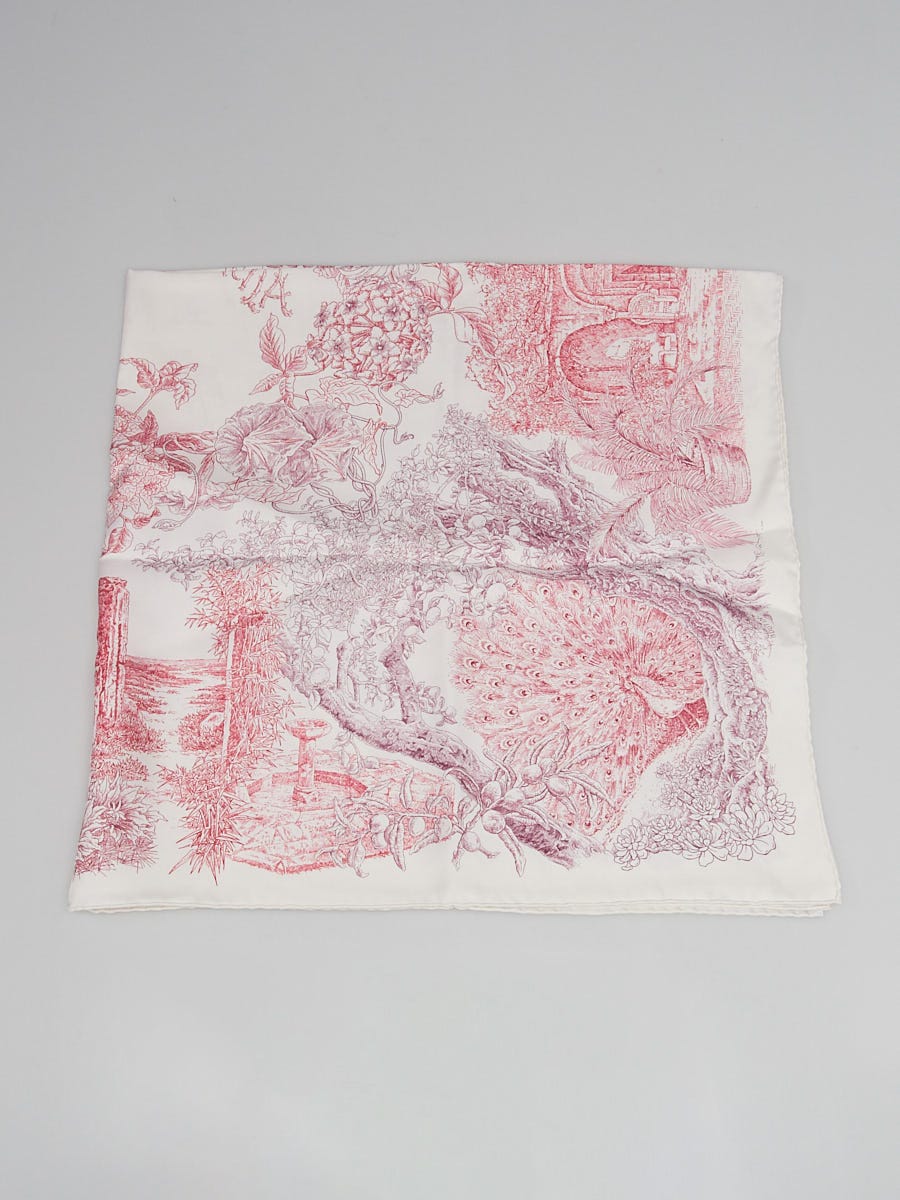 Hermes Pink/White Silk Hand Rolled Le Jardin de Leila Au Bloc 90