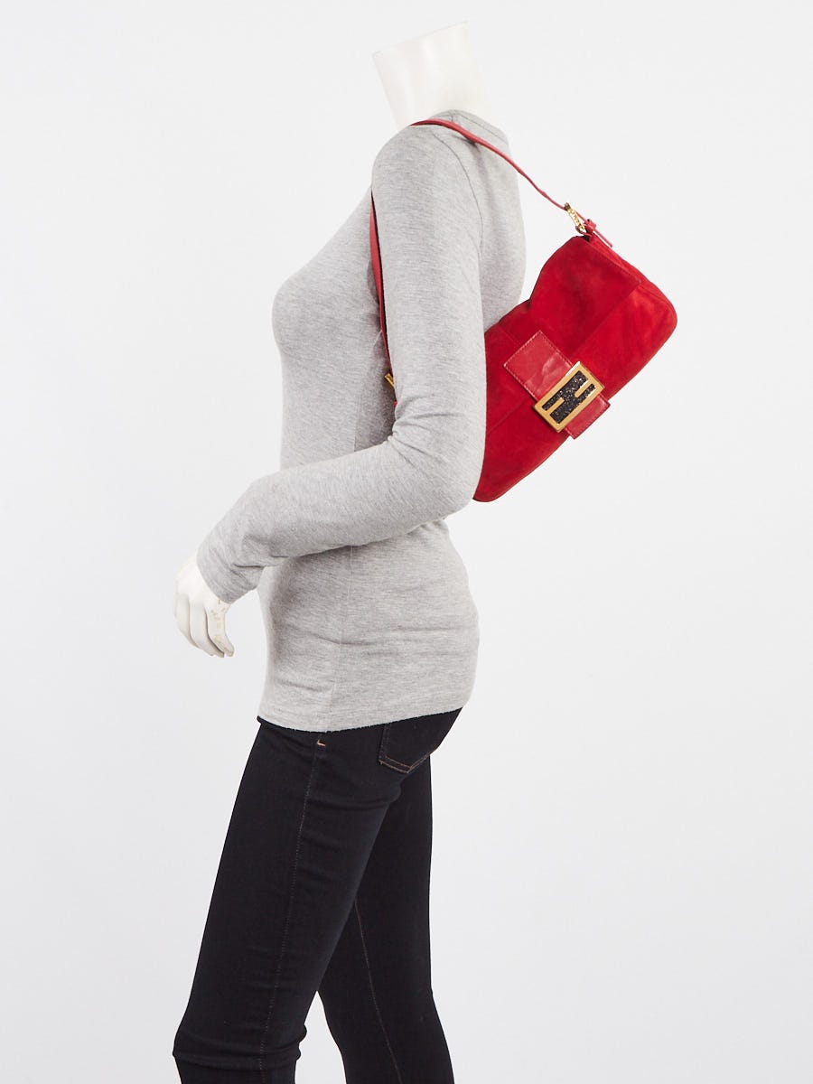 Fendi Red Suede Baguette Bag | Yoogi's Closet