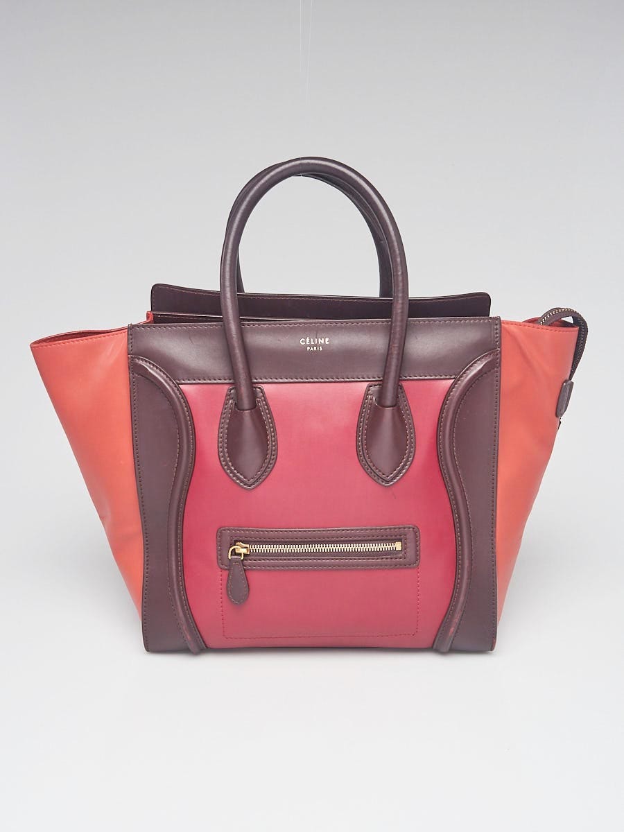 RvceShops s Closet Celine Tricolor Smooth Calfskin Leather Mini Luggage Tote Bag Sac a main Celine Trapeze moyen modele en python rouge et bordeaux et cuir bordeaux