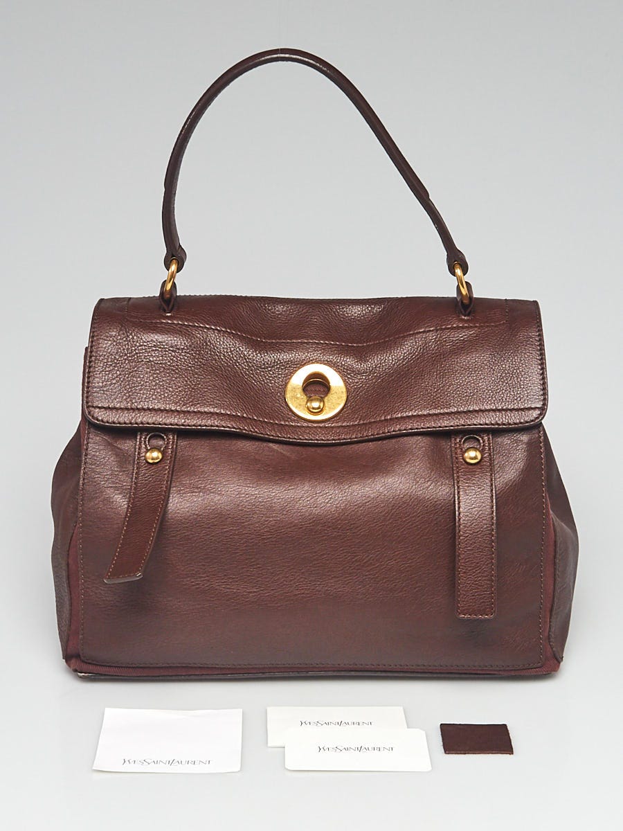 Yves Saint Laurent Brown Leather and Canvas Muse Two Bag - Yoogi's Closet