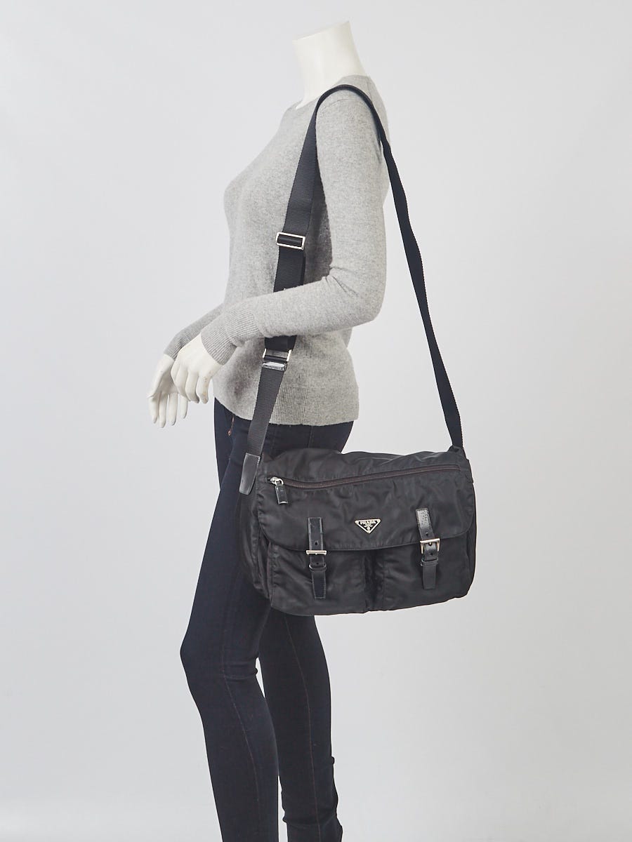 Prada Black Vela Nylon Buckle Messenger Bag BT1738 | Yoogi's Closet