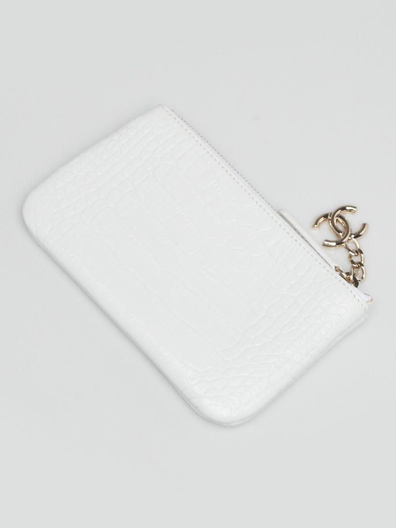 Chanel White Crocodile Embossed Leather Mademoiselle
