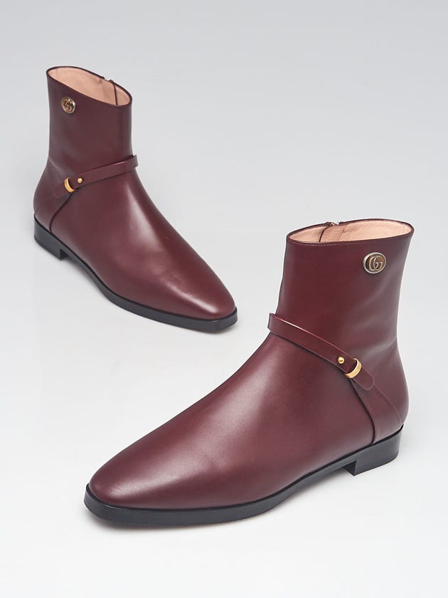 Gucci Burgundy Smooth Leather Elite GG Ankle Boots Size 8/38.5