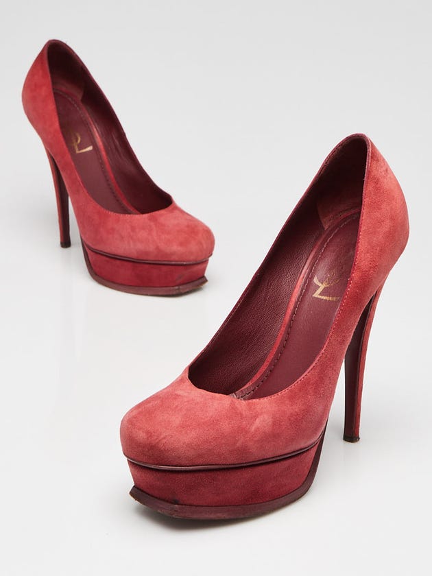 Yves Saint Laurent Burgundy Suede Palais 105 Platform Pumps Size 5.5/36