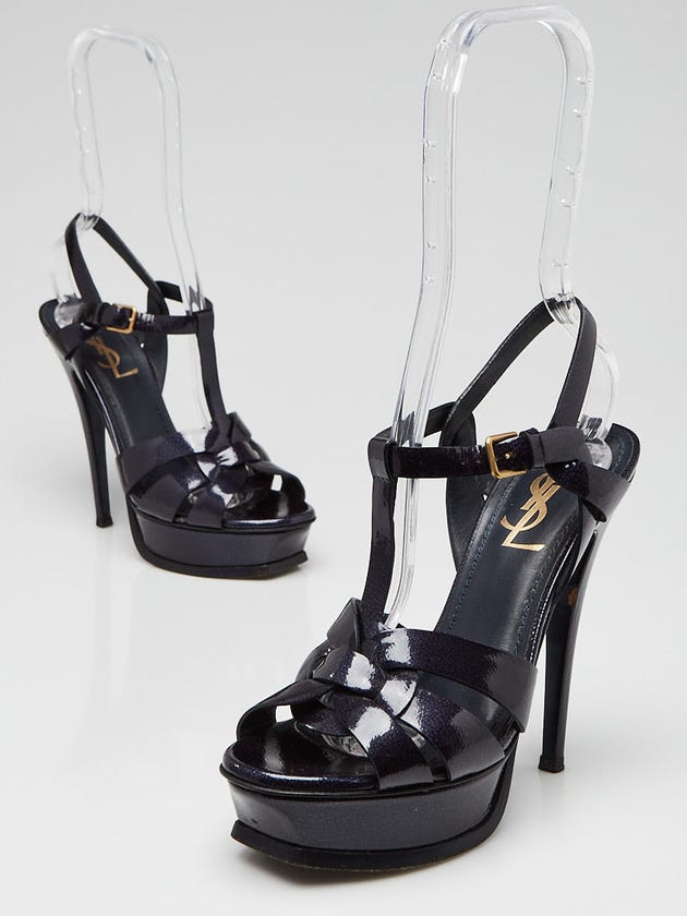Yves Saint Laurent Dark Blue Patent Leather Tribute 105 Sandals Size 5/35.5