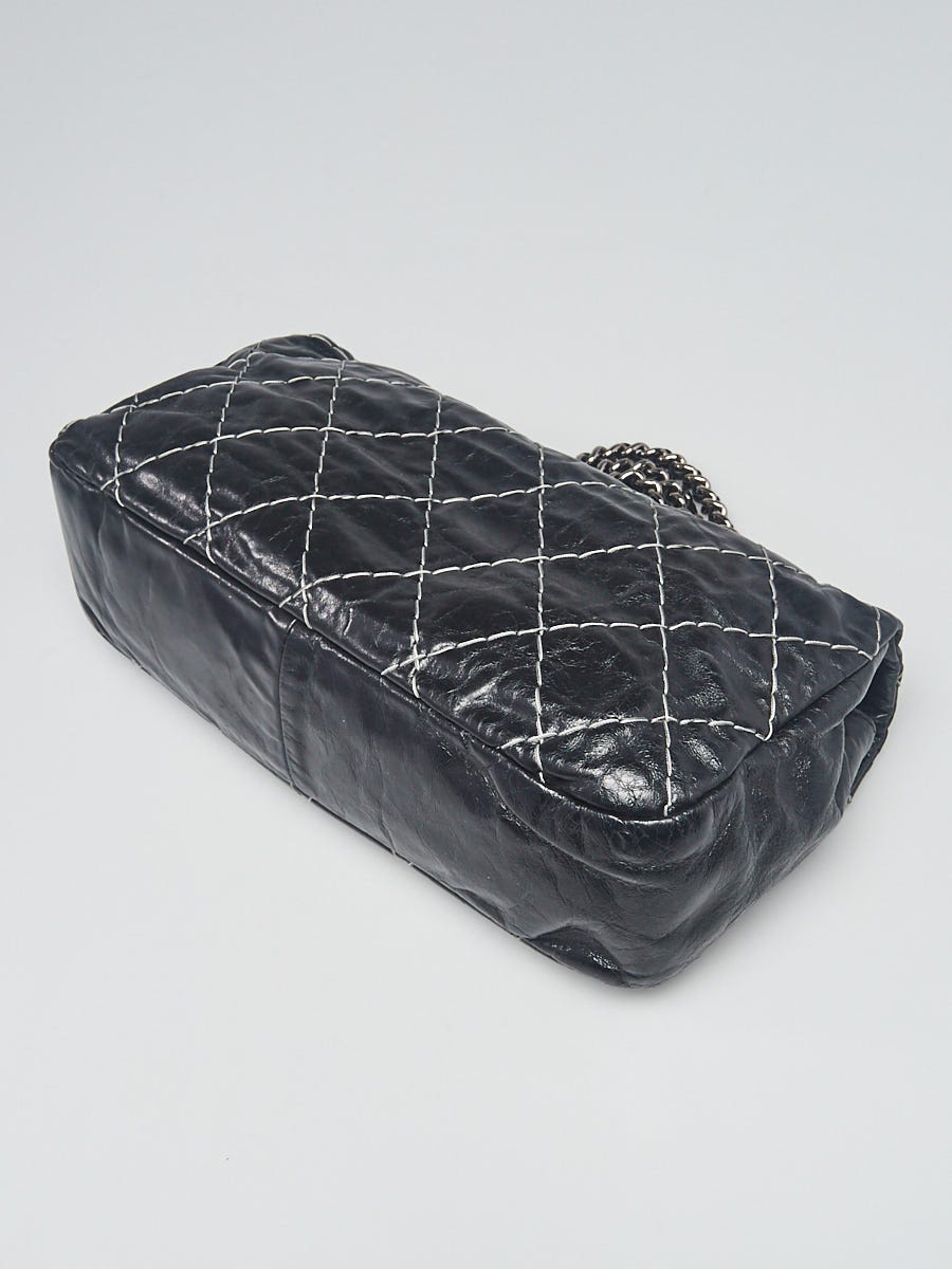 Chanel Black Stitched Quilted Glazed Calfskin Leather Medium Flap