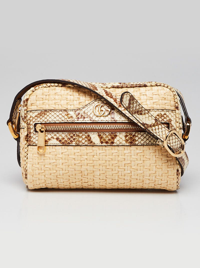 Gucci Woven Raffia Watersnake Mini Ophidia Crossbody Bag