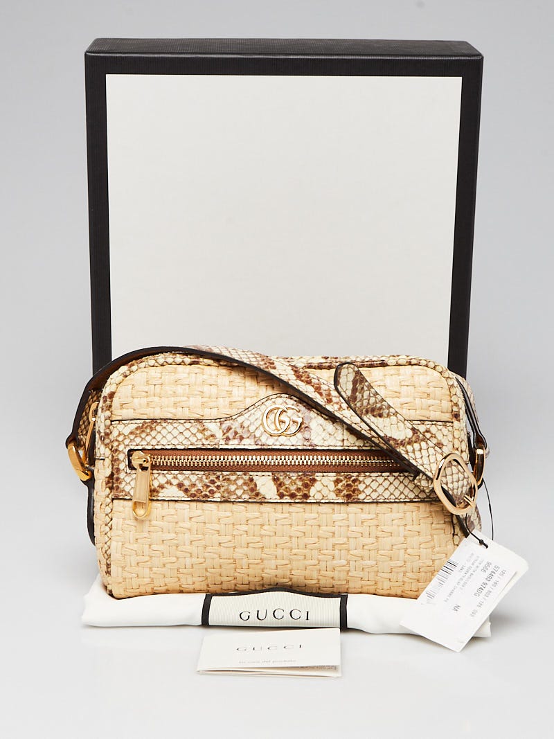 Gucci Ophidia straw shoulder bag snake leather