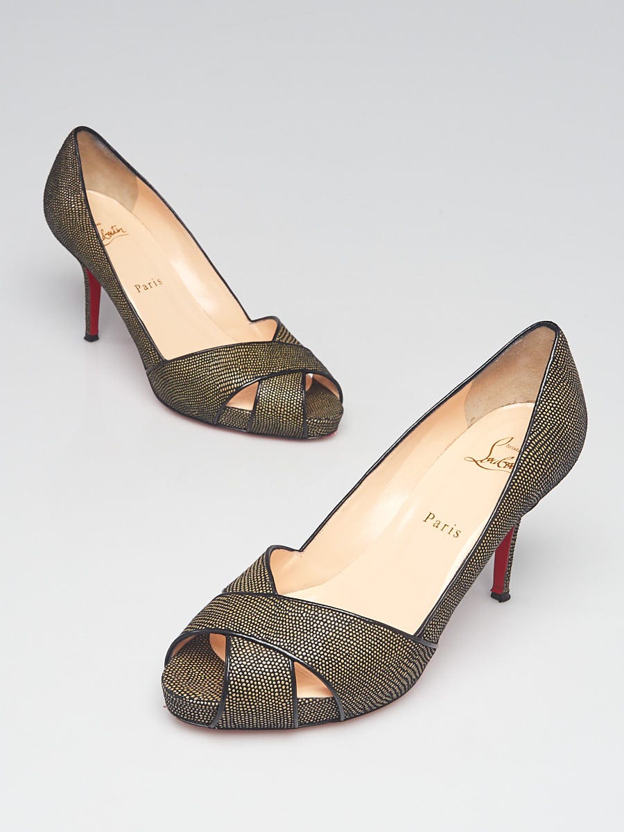 Christian Louboutin Black/Gold Stingray Leather Shelley 90 Peep
