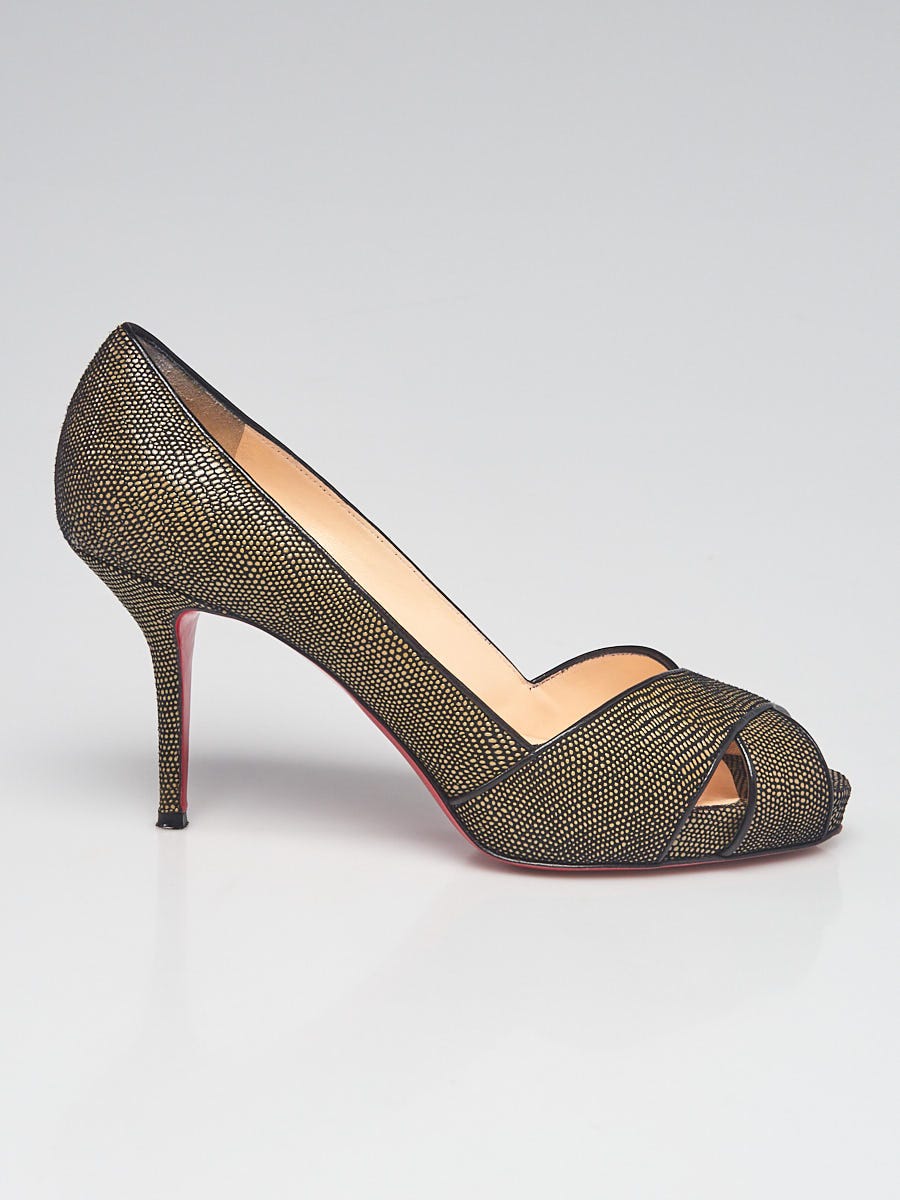 Christian Louboutin Black/Gold Stingray Leather Shelley 90 Peep