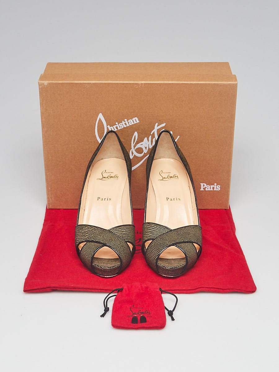 Christian Louboutin Black/Gold Stingray Leather Shelley 90 Peep