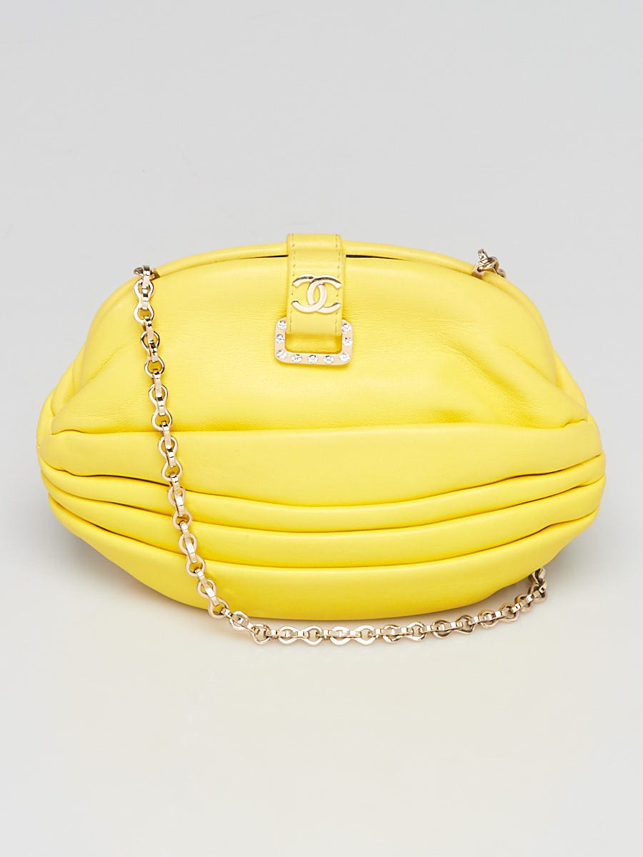 Chanel Yellow Plated Lambskin Leather Small Chain Clutch Bag