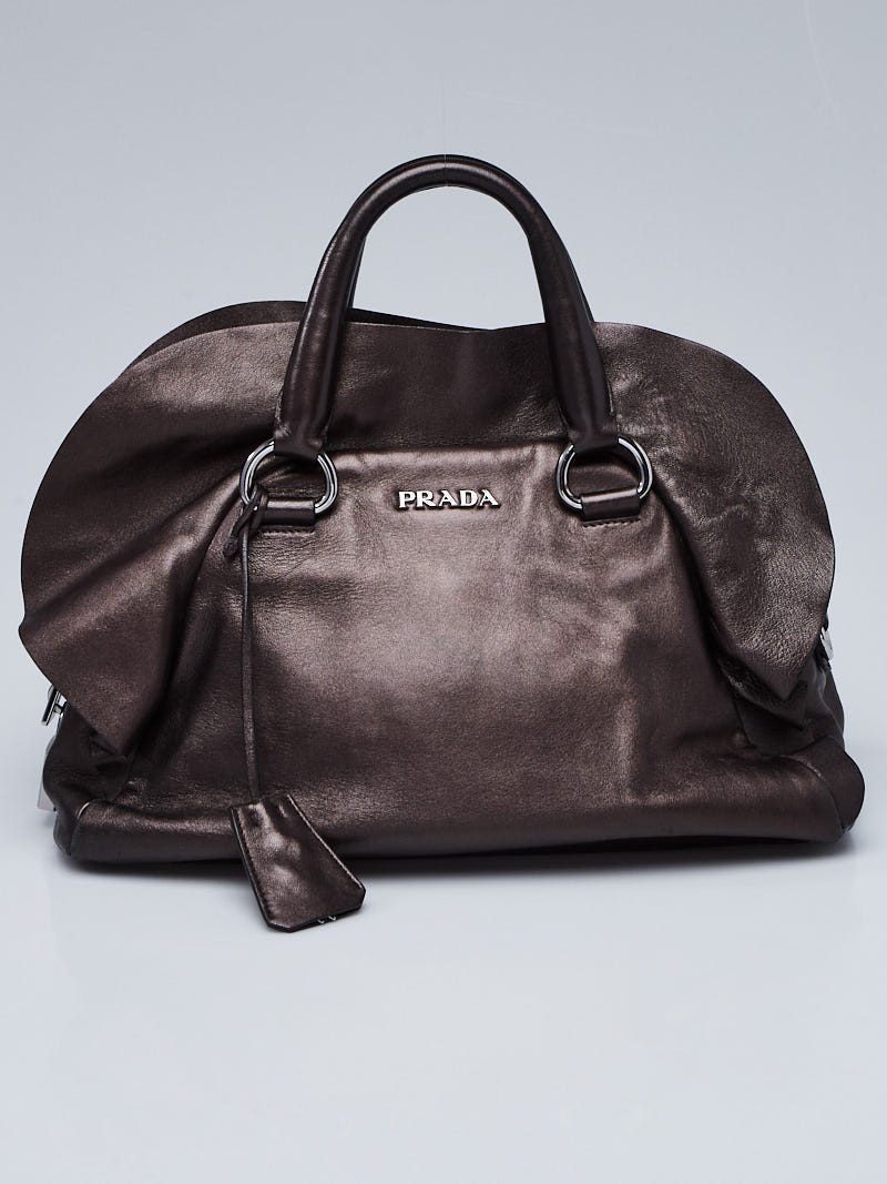 Prada Bronze Nappa Leather Ruffle Bauletto Bag