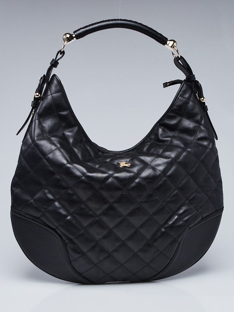 Burberry Logo Quilted Patent Leather Top Handle Bag Black