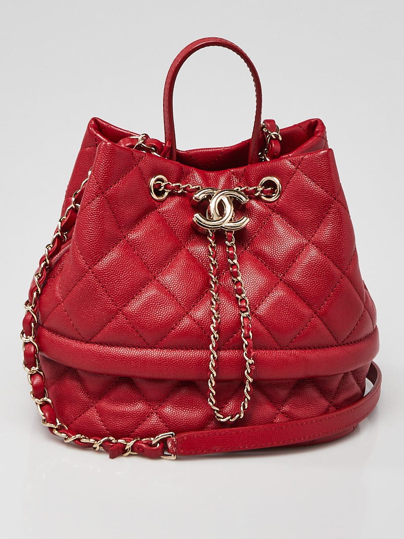 FWRD Renew Chanel Large Triple CC Caviar Bucket Bag in Red