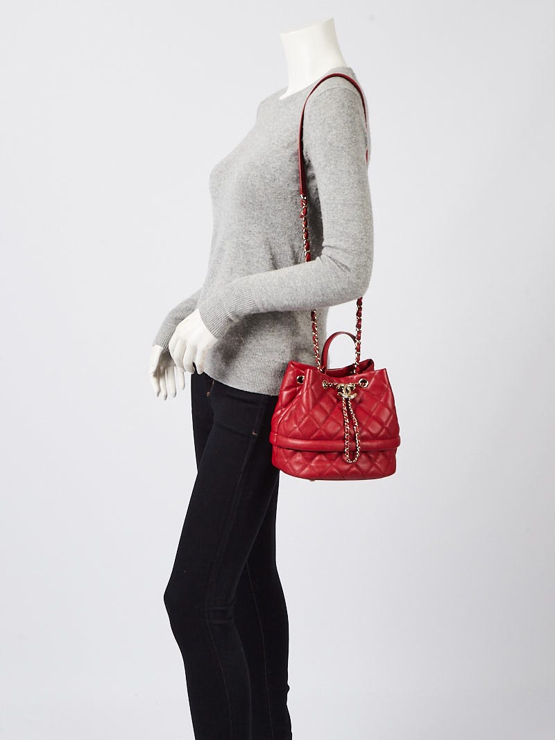 Chanel Red Quilted Caviar Leather Rolled Up Bucket Bag Yoogi s