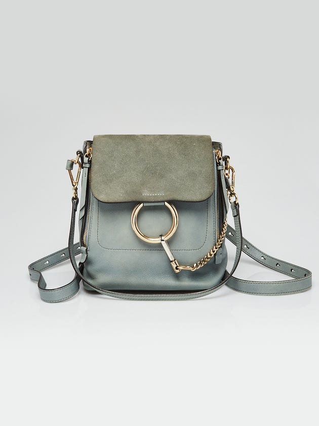 Chloe Light Blue Leather/Suede Small Faye Backpack Bag