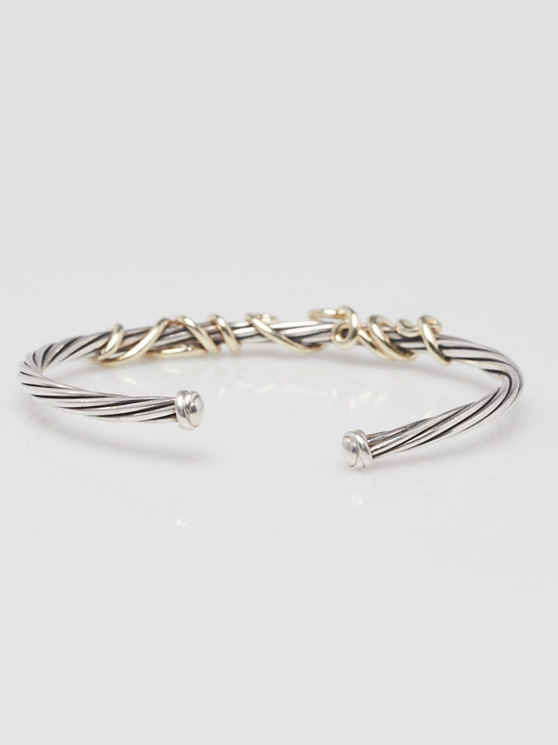 David Yurman 14K Gold Sterling Silver Whispers I Love You Cuff