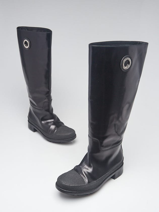 Balenciaga Black Glossed Leather Tall Rain Boots Size 6/36.5