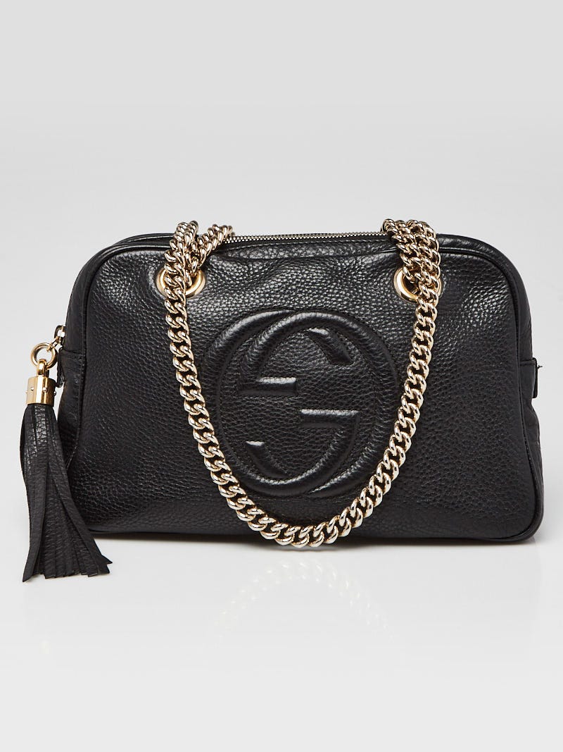 Gucci Black Pebbled Leather Soho Chain Shoulder Bag - Yoogi's Closet
