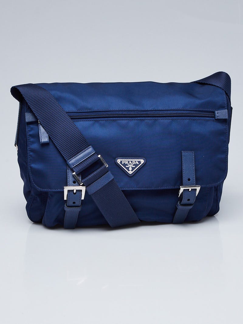 Prada Royal Blue Vela Nylon and Saffiano Leather Medium Messenger Bag BT6671 Yoogi s Closet