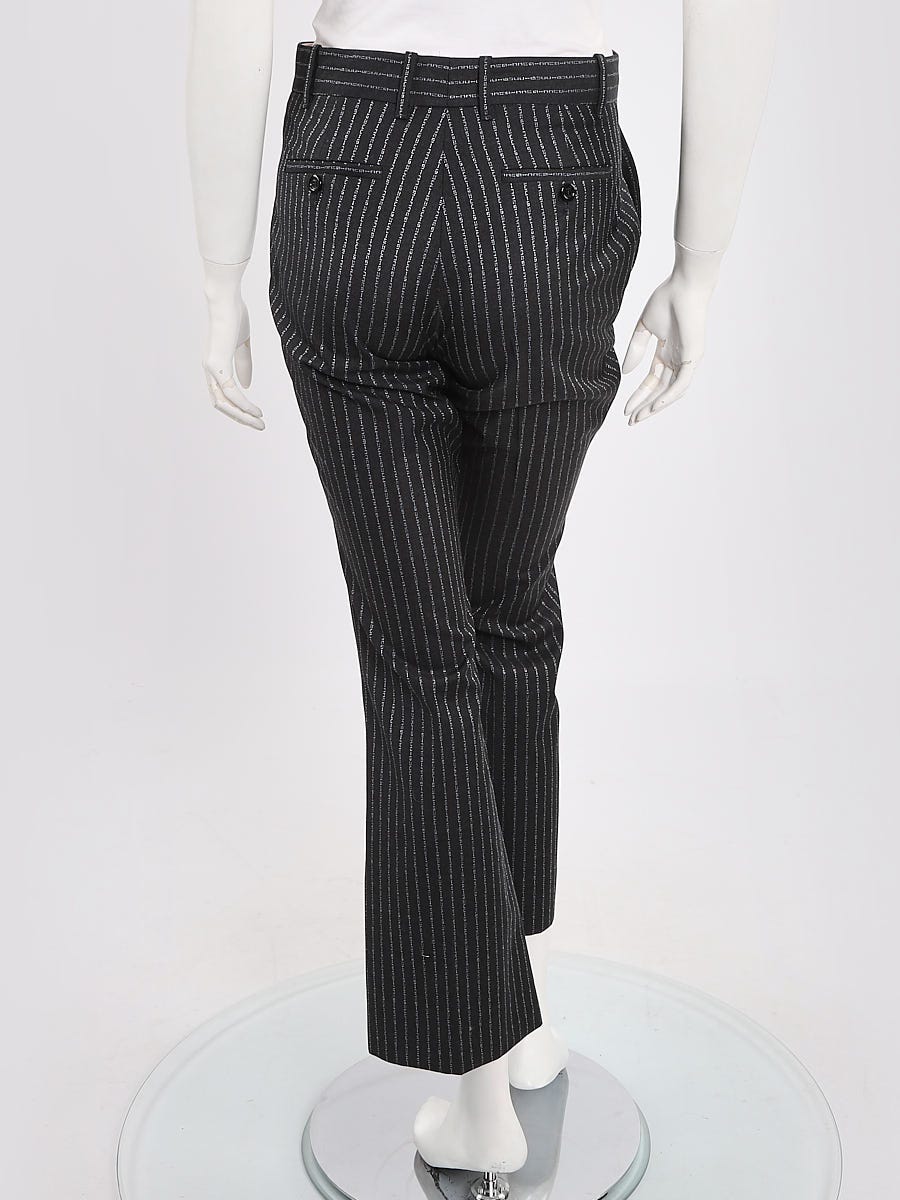 Gucci Dark Grey/Azul Striped Logo Pants Size 4/38