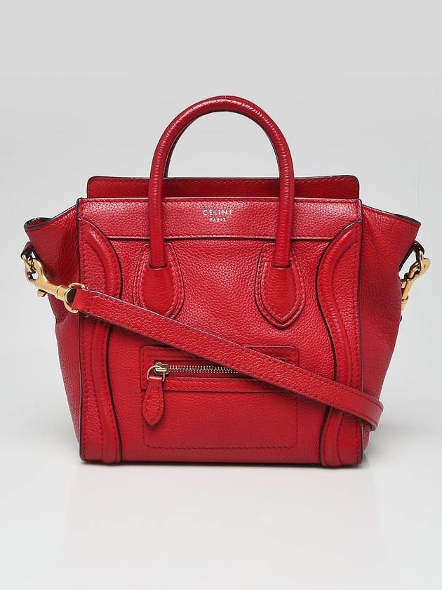 Celine Red Pebbled Leather Nano Luggage Tote Bag