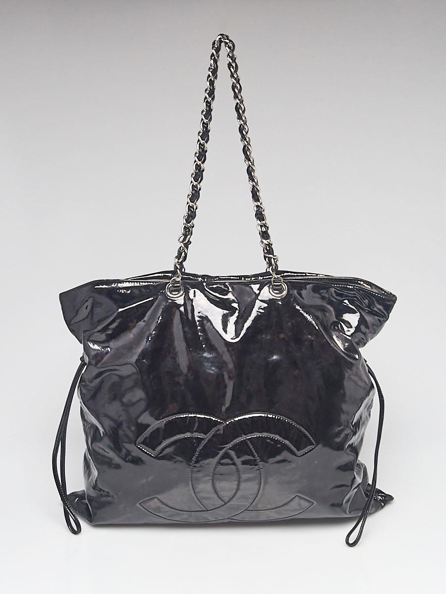 chanel black patent tote bag