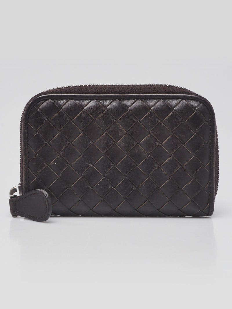 BOTTEGA VENETA-Bottega Veneta Zip Coin Card Holder in Woven Leather Black  367004