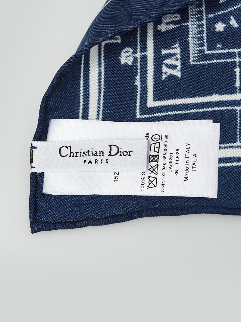 Christian Dior Navy Blue Silk Zodiac Square Scarf | Yoogi's Closet